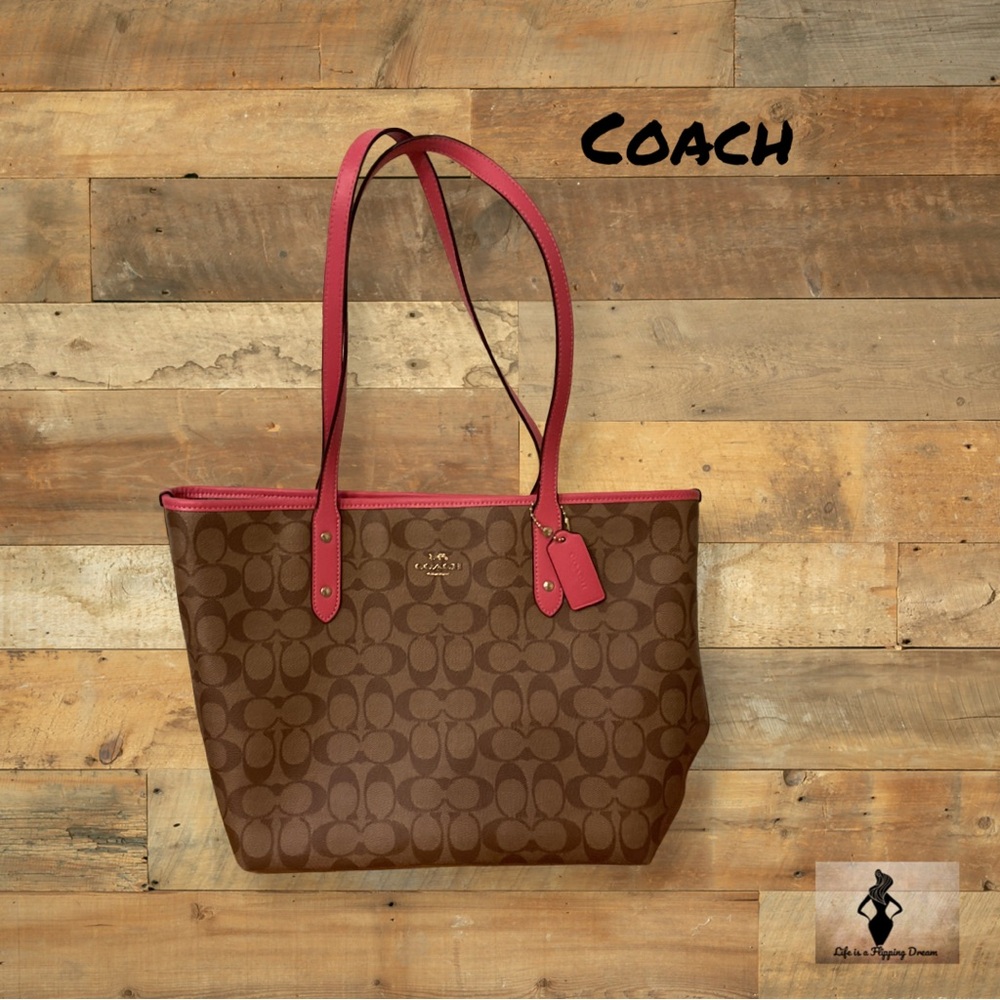Coach Brown and Pink Signature Tote Bag #1439